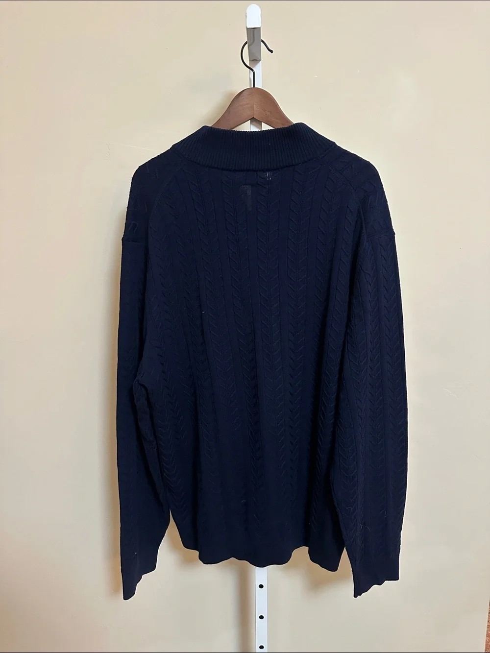 Robert Talbott XXL Merino Wool Cable Knit Quarter Zip Sweater Navy